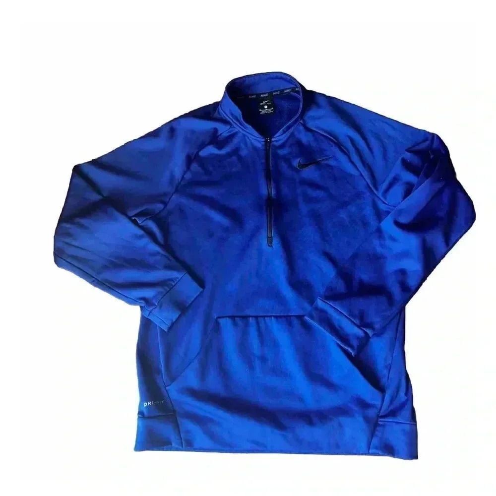Nike Dri Fit Mens Blue‎ Zip Kangaroo Pocket Long Sleeve Pullover Size Medium